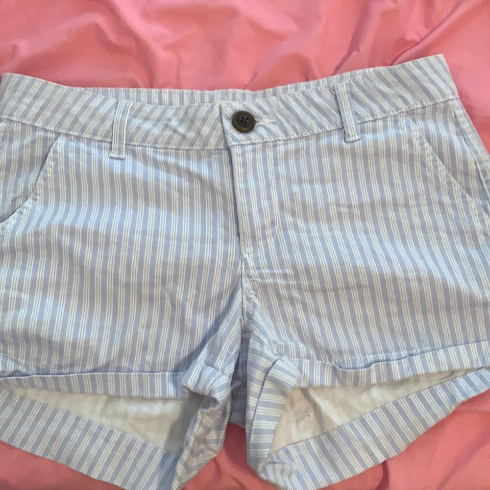 Light blue and white striped shorts